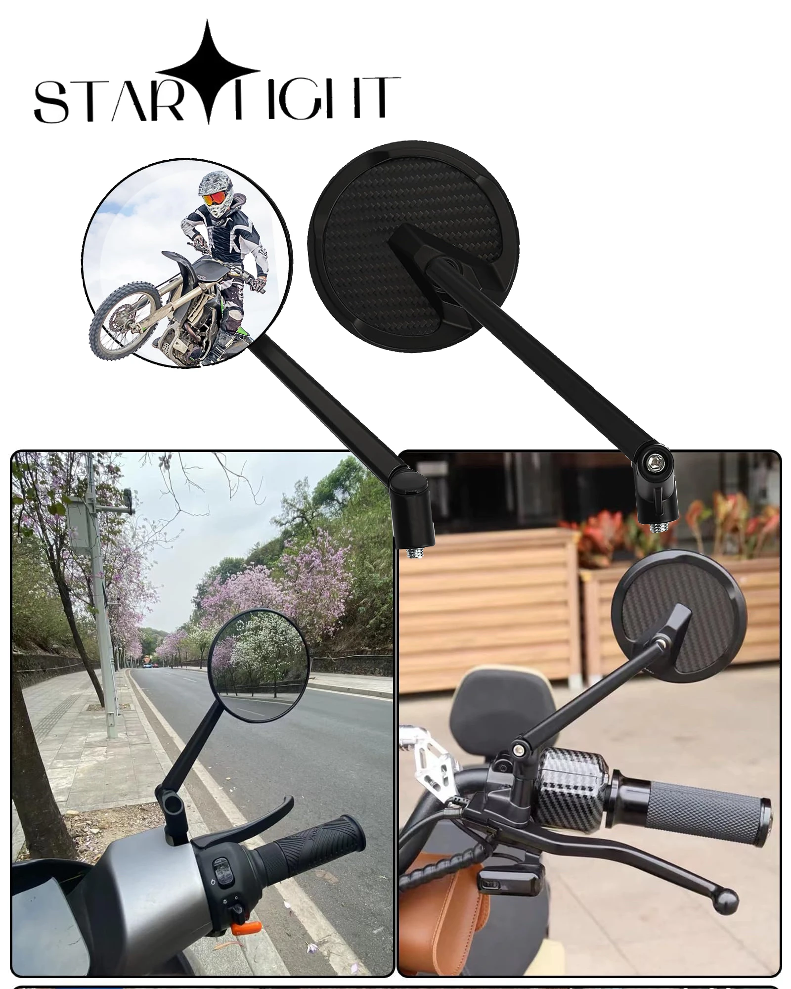 Motorcycle Carbon Fiber Rearview Mirror Side Mirror Fit For Street Dirt Bike Quad Adventure Scooter Coolster Moped Cruiser ATV..