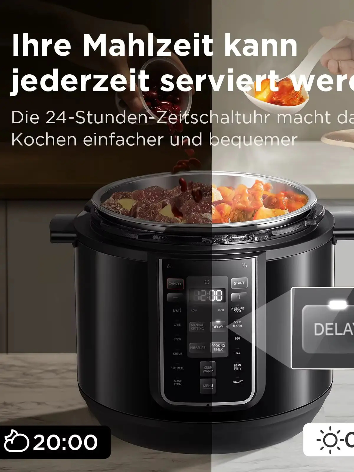 Midea 8L Elektrischer Schnellkochtopf, 9-in-1 Edelstahl-Innentopf, Multifunktions-Slow Cooker, Reiskocher, Dampfgarer, Sautier- und Warmhaltefunktion für Familienessen