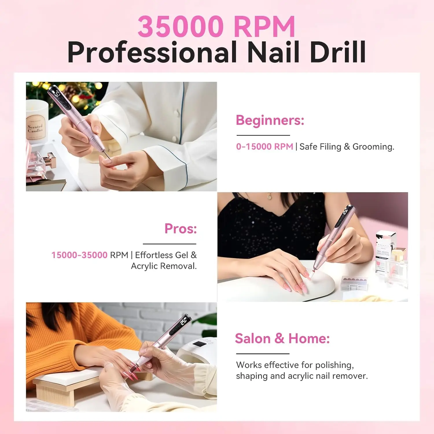 مثقاب أظافر كهربائي من ماكارت - قابل لإعادة الشحن بقدرة 35000 دورة في الدقيقة، مجموعة أدوات مثقاب أظافر لاسلكية وآلة أظافر #6