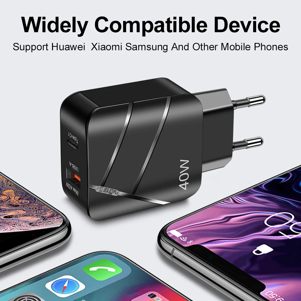شاحن حائط USB نوع C ، شحن سريع ، محول شحن سريع PD لهاتف iPhone ، sumarg ، هاتف شاومي ، قابس QC3.0 ، 40W