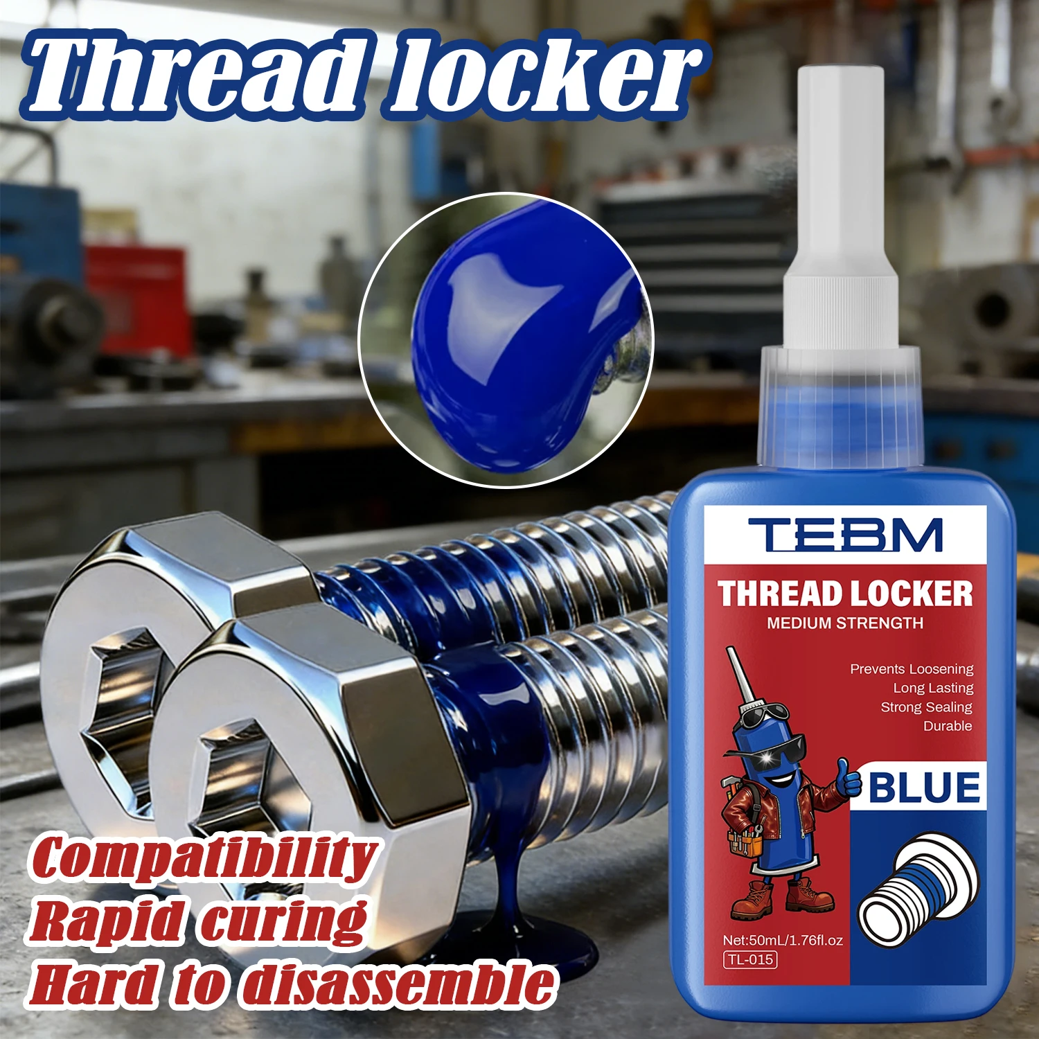

Blue Medium Strength Threadlocker, Screw Adhesive Lock, Anaerobic Curing Metal Glue, Rust Proof, Screw Adhesive, Non-Slip Caulk