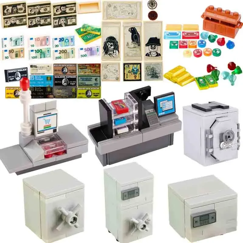 MOC-décennie s de construction Iko, Coffre-fort, Carte de surdose de sagesse, Argent, Dollar, Diamant, Street View Series, Briques, Jouets pour enfants, Cadeaux