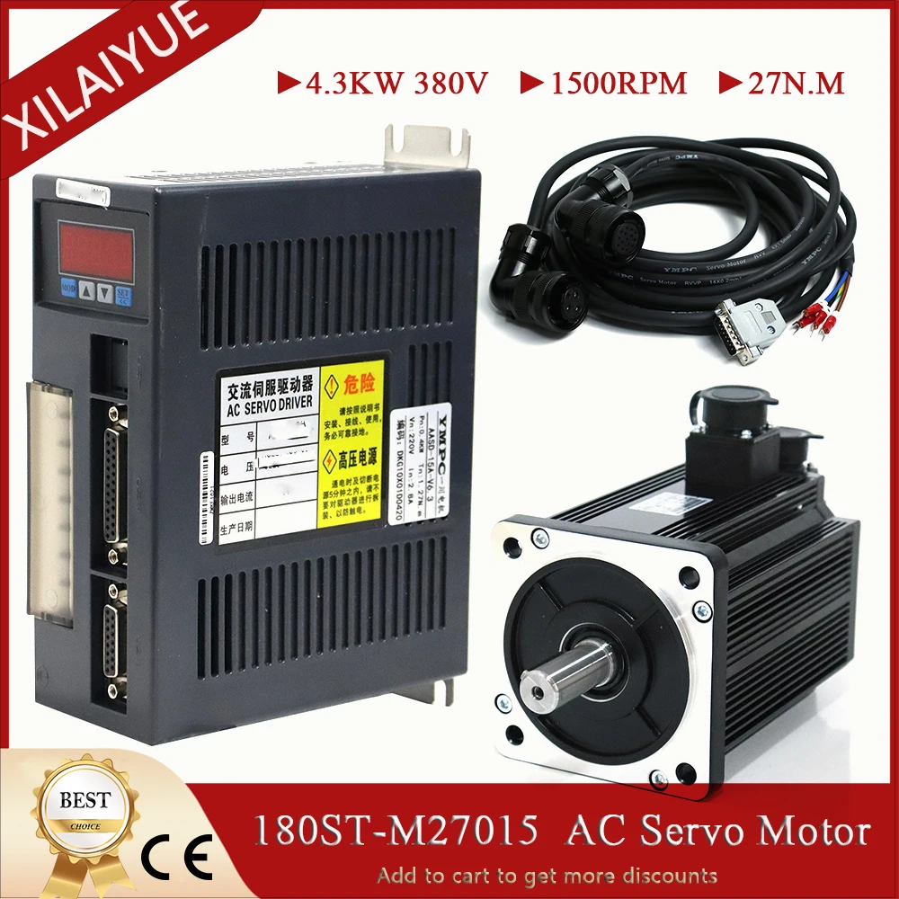 180ST-M27015 4.3KW 380V AC Servo motor 1500RPM 27N.M. 4300W Three-Phase ac drive permanent magnet Matched Driver AASD-40A.