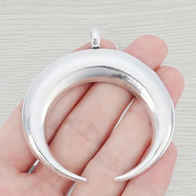 3 x tybetańskie srebro duże podwójne wół róg półksiężyc Charms wisiorki na naszyjnik elementy do wyrobu biżuterii 66x63mm — zdjęcie 2