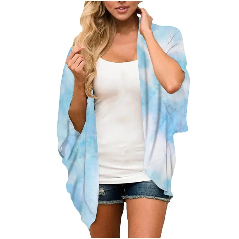 Women'S Floral Print Puff Sleeve Kimono Cardigan Loose Cover Up Casual Blouse Tops Bikini Cover Up Beach Dress Luxury Beach 2023