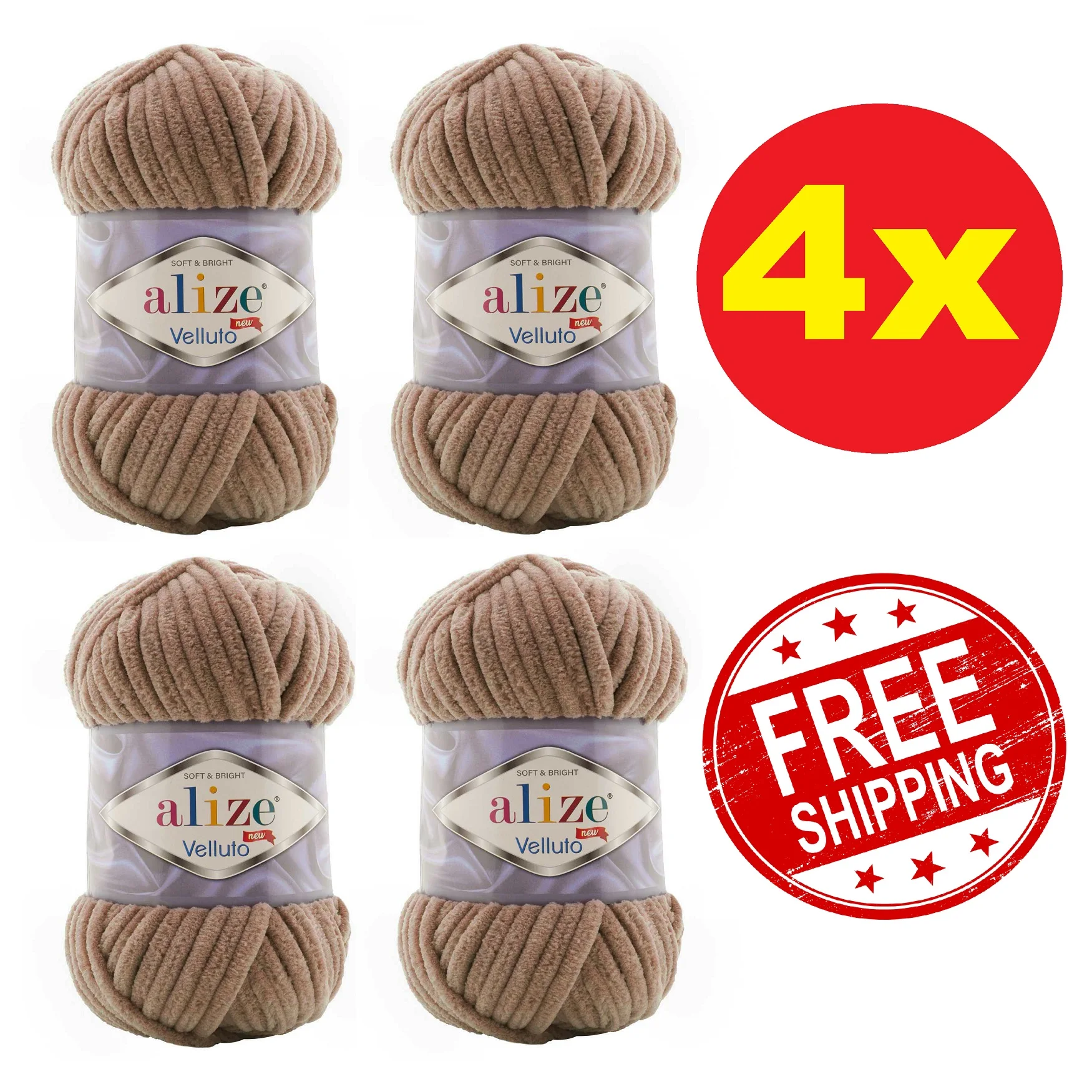 Alize Velluto Yarn 4 Pieces - Free Shipping - Chunky Baby Soft Bulky Thick Knitting Crochet Toys Velvet Chenille Amigurumi Wool