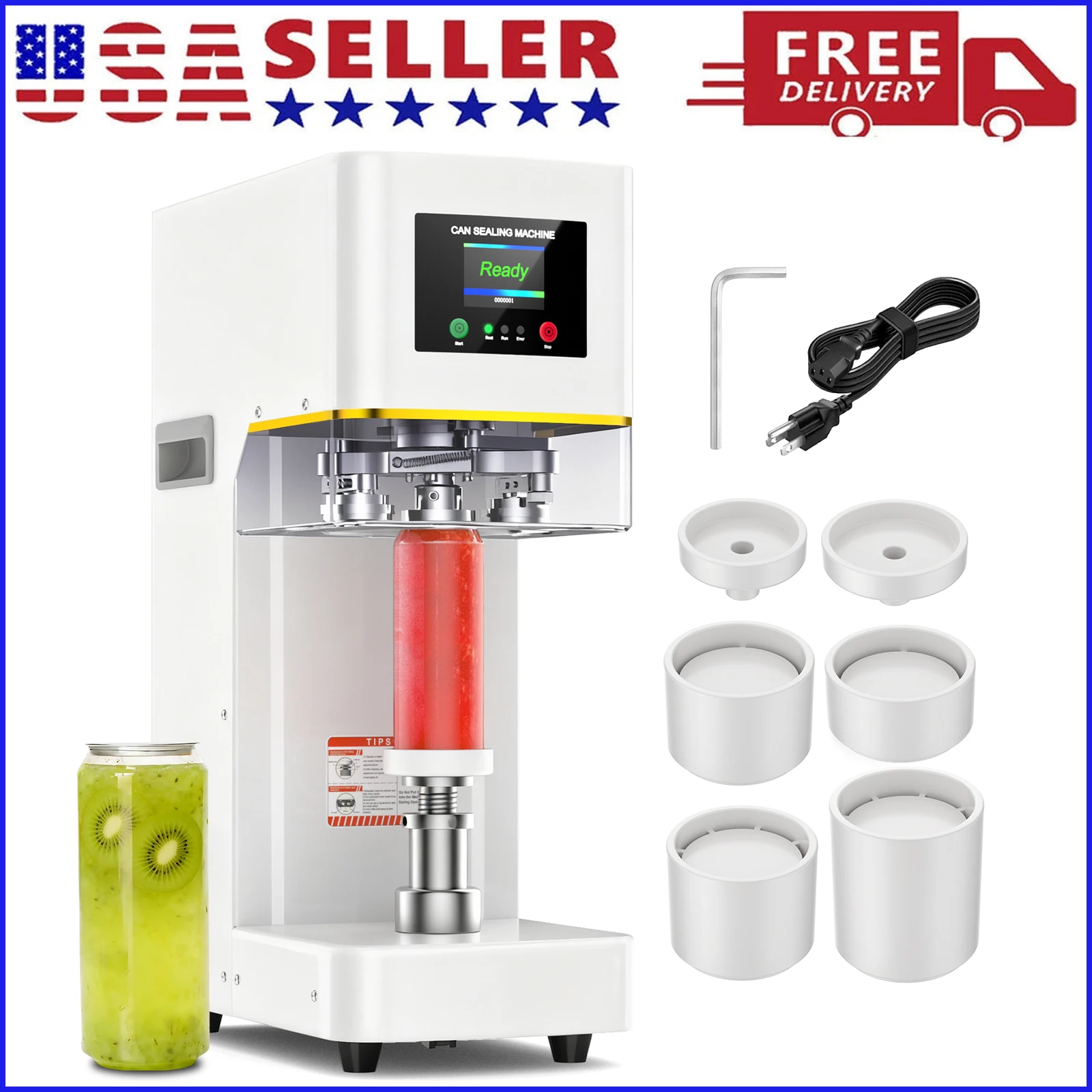 

Commercial Soda Can Sealer - 2.4-6.7 inch Height Adjustable, Automatic Can Sealer for Aluminum and Plastic Beverage Cans - White