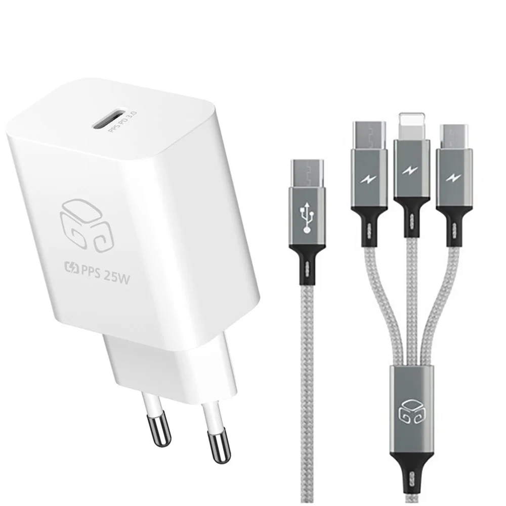 Digital Digital Quick Charge 25W PD3.0 C Type ultra fast charger + 3in1 PD C Type multi fast charging cable