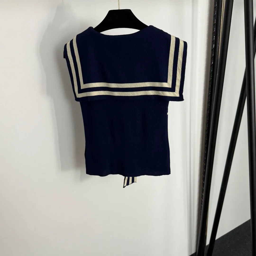 

2025 Navy sweater summer shawl new style sleeveless temperament slim letter embroidered knitted vest top
