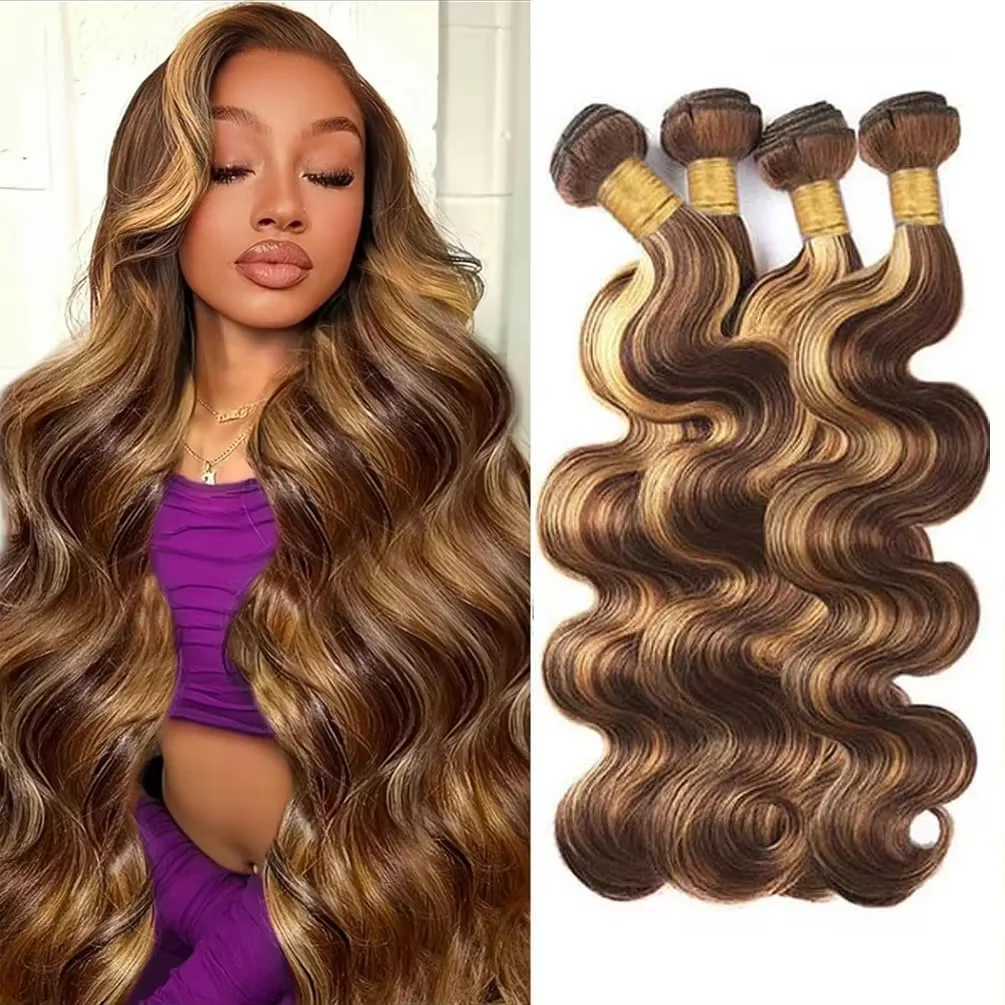 28 30 32 pouces P4/27 Ombre miel blond vague de corps paquets de cheveux humains brésilien non transformés 3 4 paquets de cheveux de trame