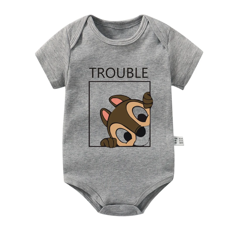 Funny Chip and Dale Disney Baby Bodysuits Cotton Short Sleeve Double and Trouble Twins Rompers Infant Boys Girls Ropa Clothes