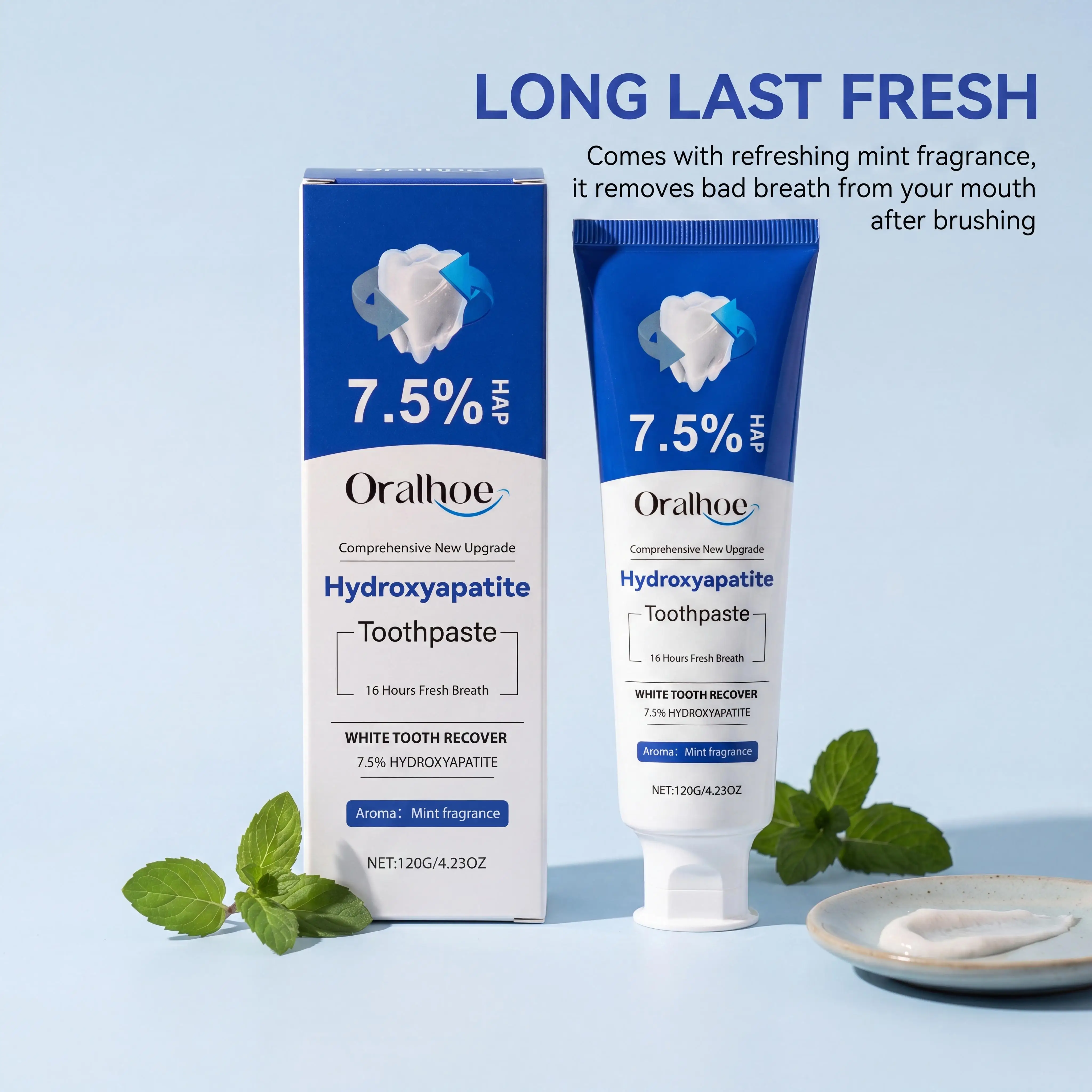 Oralhoe 7.5% HAP Hydroxyapatite Toothpaste Enamel Repair Teeth Whitening Plaque Removal Gentle Clean Sensitivity Relief Fresh Breath Daily Oral Care Paste