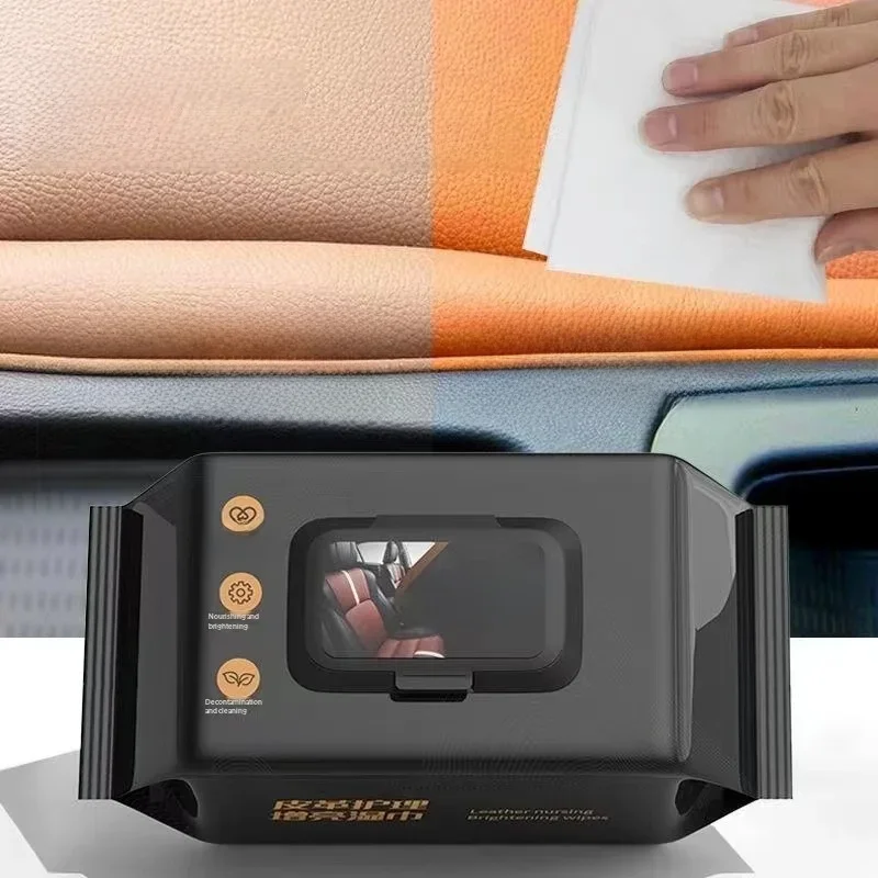 80pcs/bag Car Interior Cleaning Wipes Multi-function Car Dashboard Seat Leather Nursing Brightening Wipes Car Wash Care