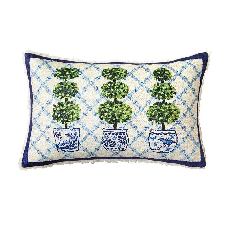 Medicci Home Chinoiserie Pink Topiary Decortiave Cushion Cover Peking Handicraft Lumbar Pillowcase 30x50cm Retro Charm Home Deco