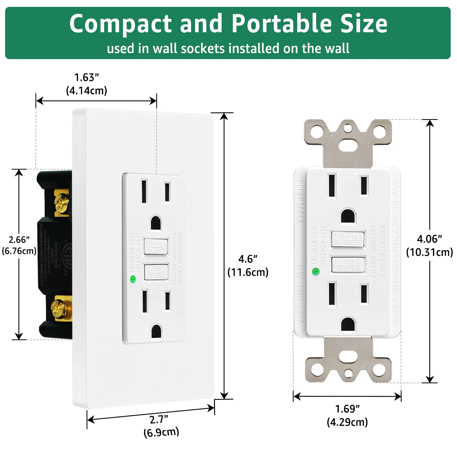 GFCI 15Amp Outlet 125V American Standard Wall Socket With ETL Certification LED Light Electrical Duplex Receptacle 1Pcs-20Pcs