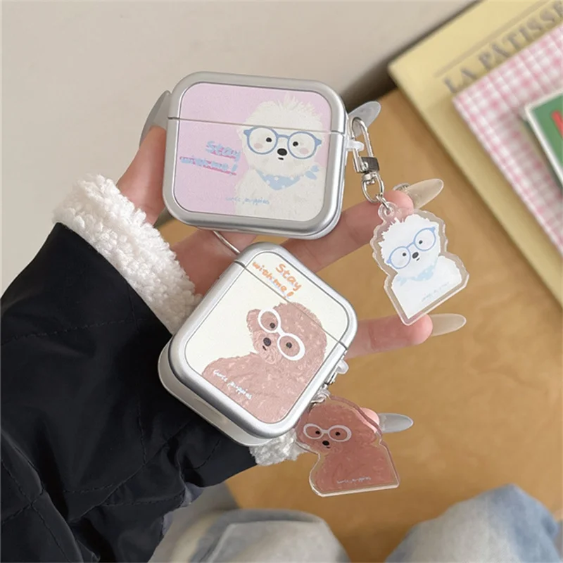 

Lovely Glasses Puppy Plating Earphone Case For Airpods 4 3 Pro Airpods Pro 2 Charging Cover For Airpods 4 Cartoon Shell