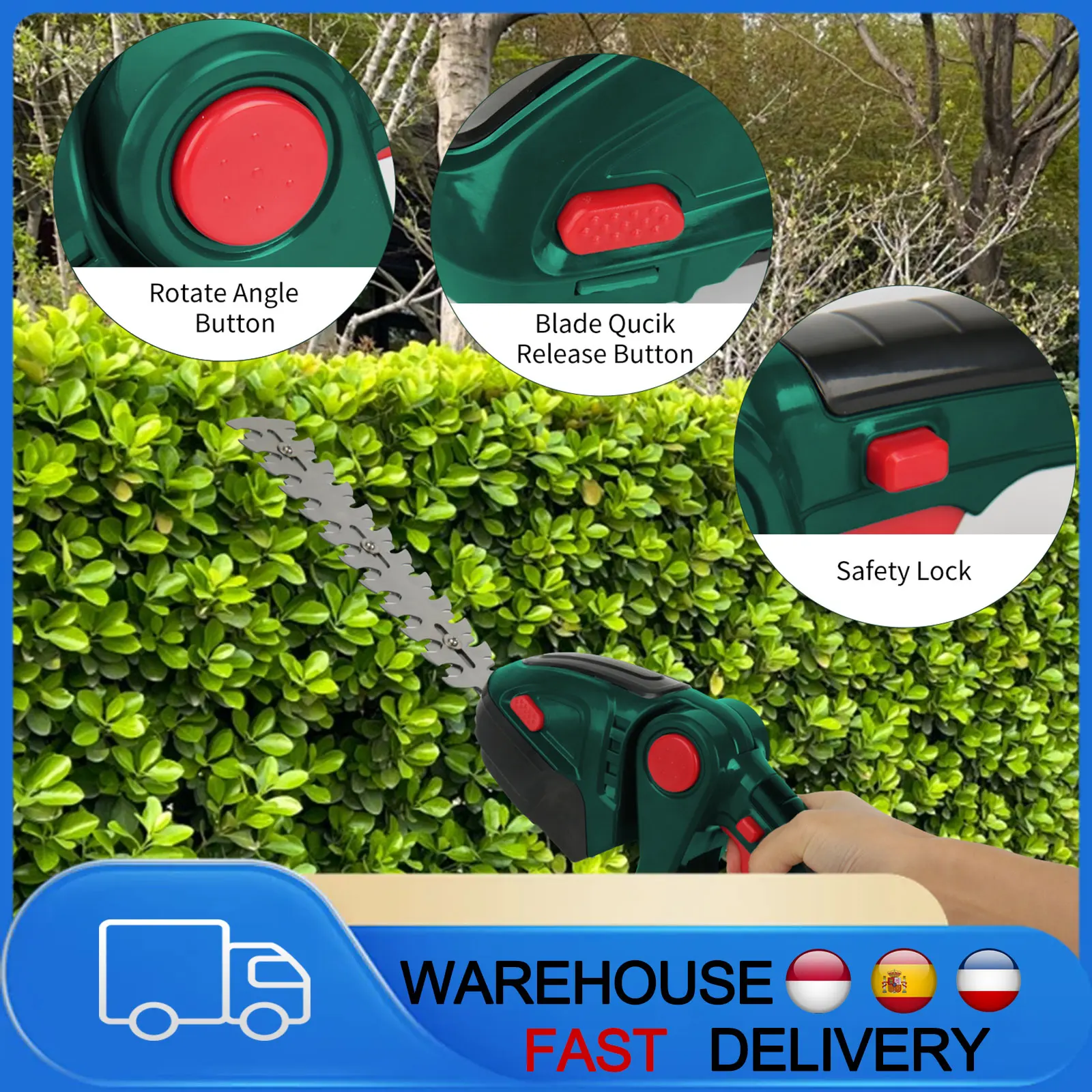 Tondeuse à gazon sans fil multifonction et cisaille pour arbustes, remplacement rapide des lames sans outil, coupe-jardin ergonomique à main