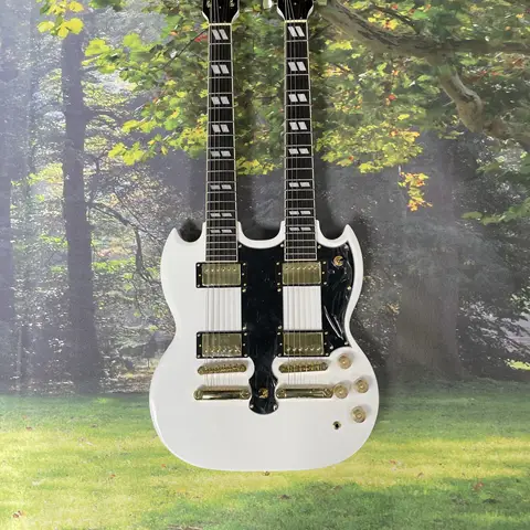 Factory White SG Double Neck Electric Guitar 12+6 String H-H Pickup Fixed Bridge