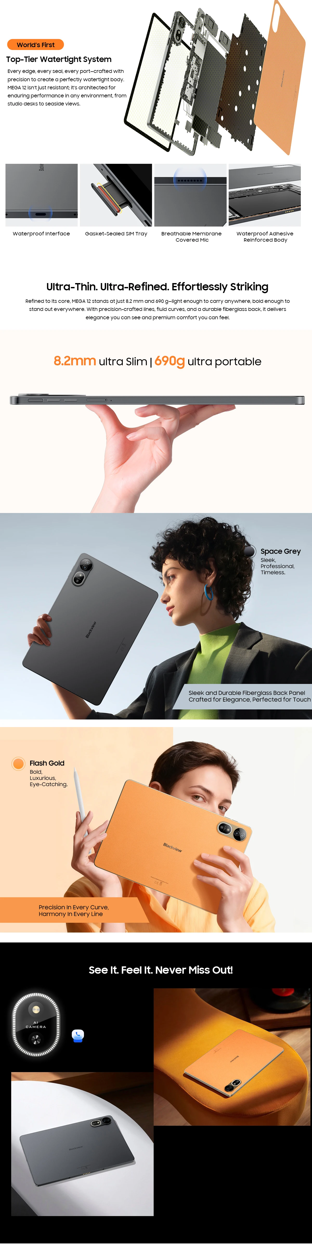Blackview MEGA 12 Tablet PC 5G Dimensity 7200 12.2" 2.4K 120Hz Display IP69K Waterproof Tablets 50MP 10000mAh Pad PC For Study /Work