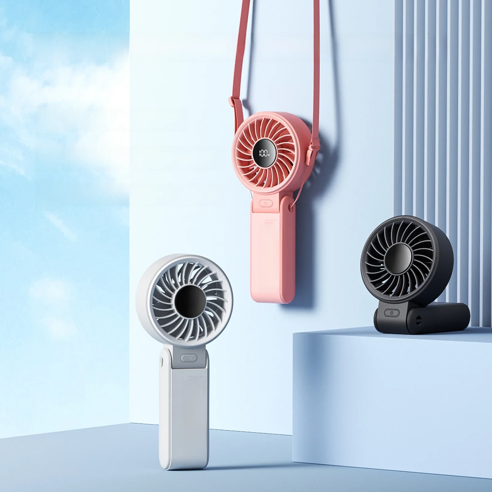 JISULIFE Portable Handheld Fan with LED Display,5 Speeds,5000mAh,150°Folded,3-IN-1 Hand/Desk/Neck Multifunction Personal Fan