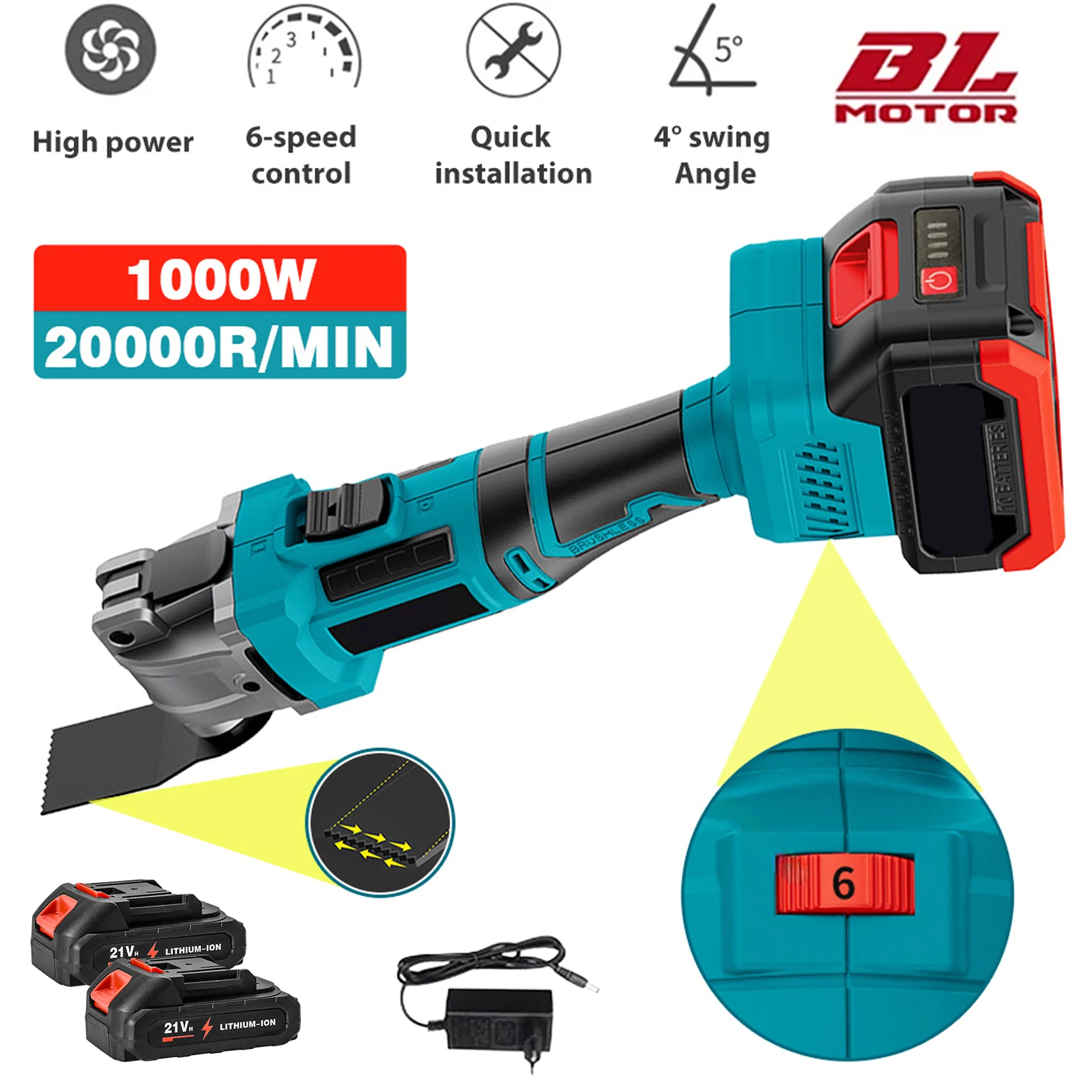 Strumento oscillante a sgancio rapido senza spazzole da 1000 W 20000 giri/min Strumento multifunzionale Rinnovatore Trimmer elettrico per batteria Makita 18 V