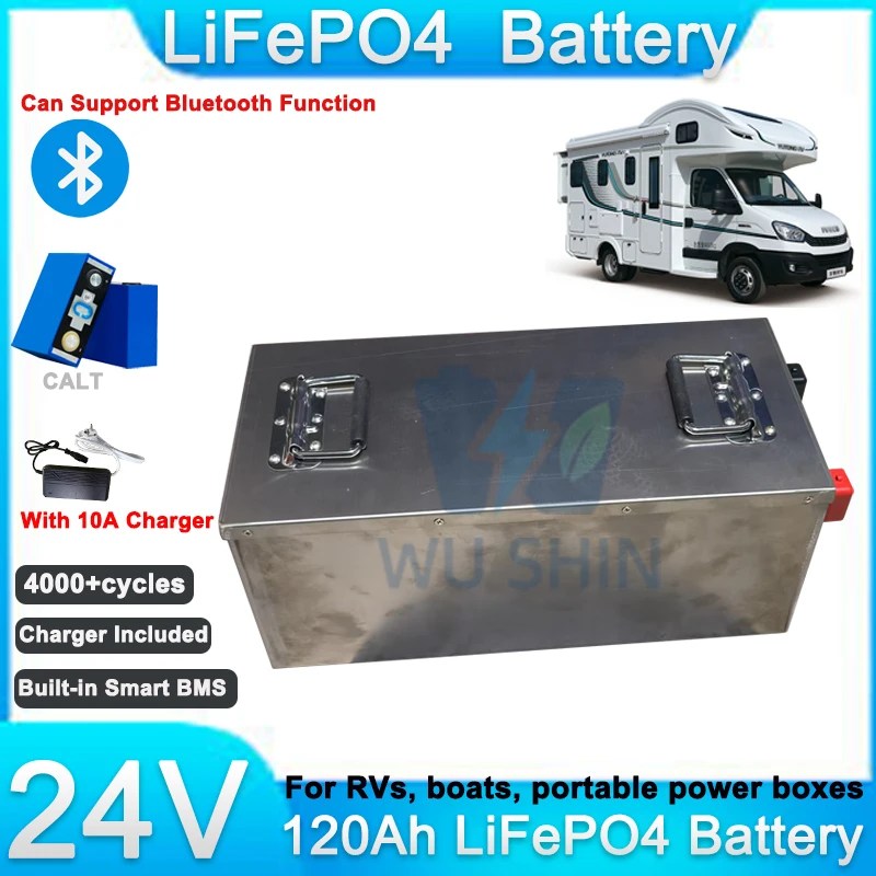 24V 120Ah LiFePO4 Battery Pack Deep Cycle Lithium Iron Phosphate with BMS for Solar System Golf Cart RV Marine Trolling Motor