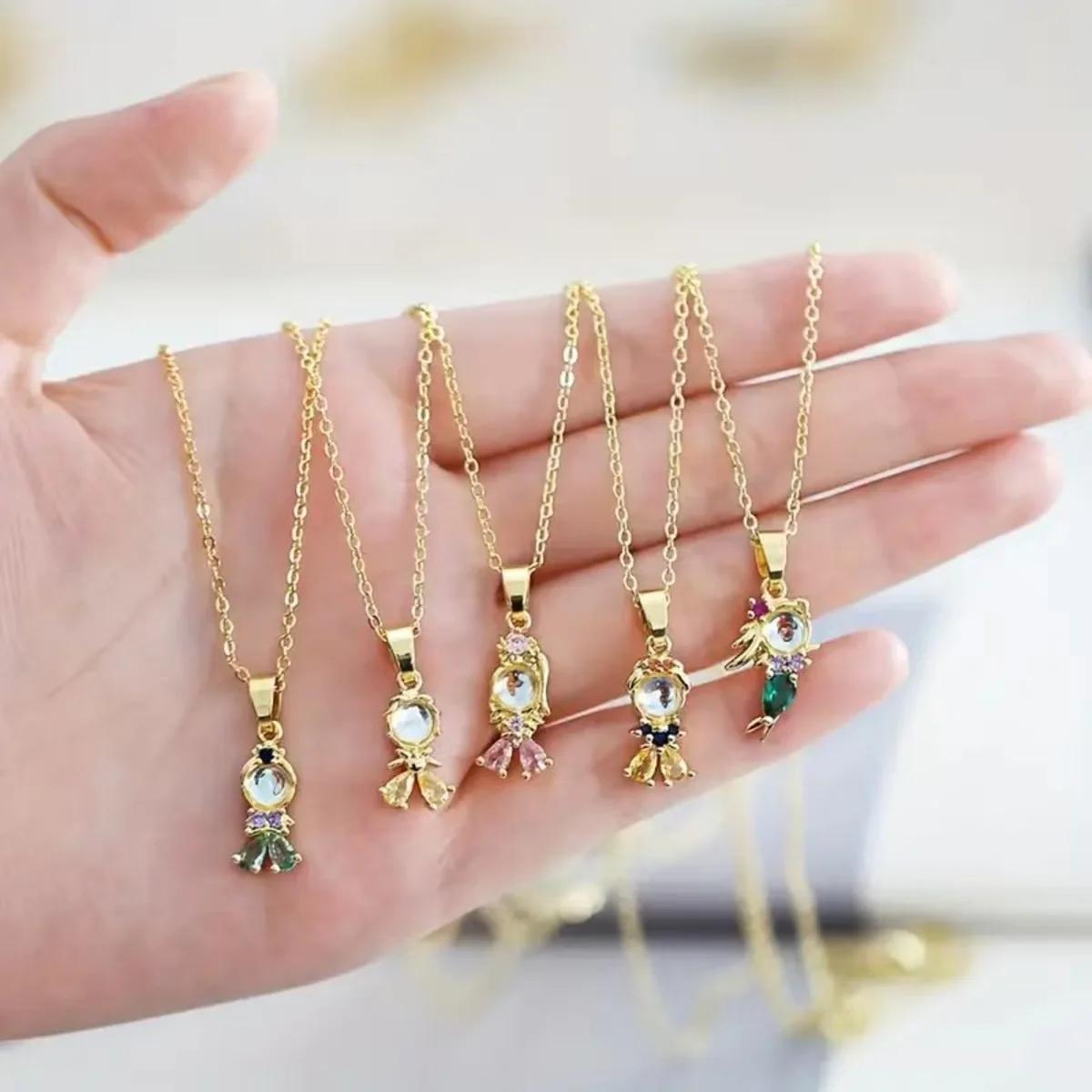 Fashionable Colorful Zircon Fairy Tale Little Princess Necklace Gold-plated Universal Chain Clavicle Chain Sweet Temperament