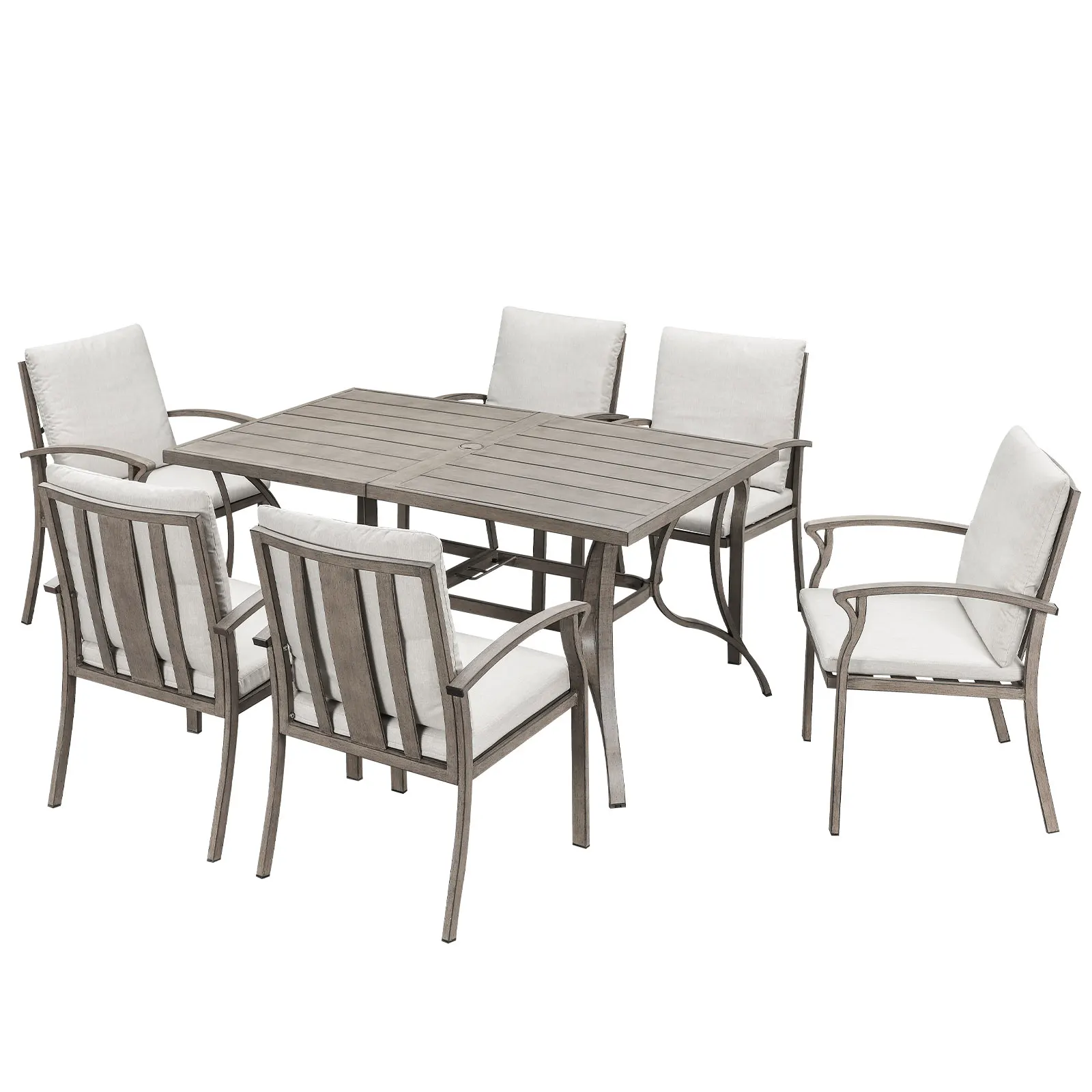 

SeeHill 7-Piece Patio Dining Set, Aluminum Outdoor Table & 6 Chairs with Cushions, Dining Furniture with Umbrella Hole
