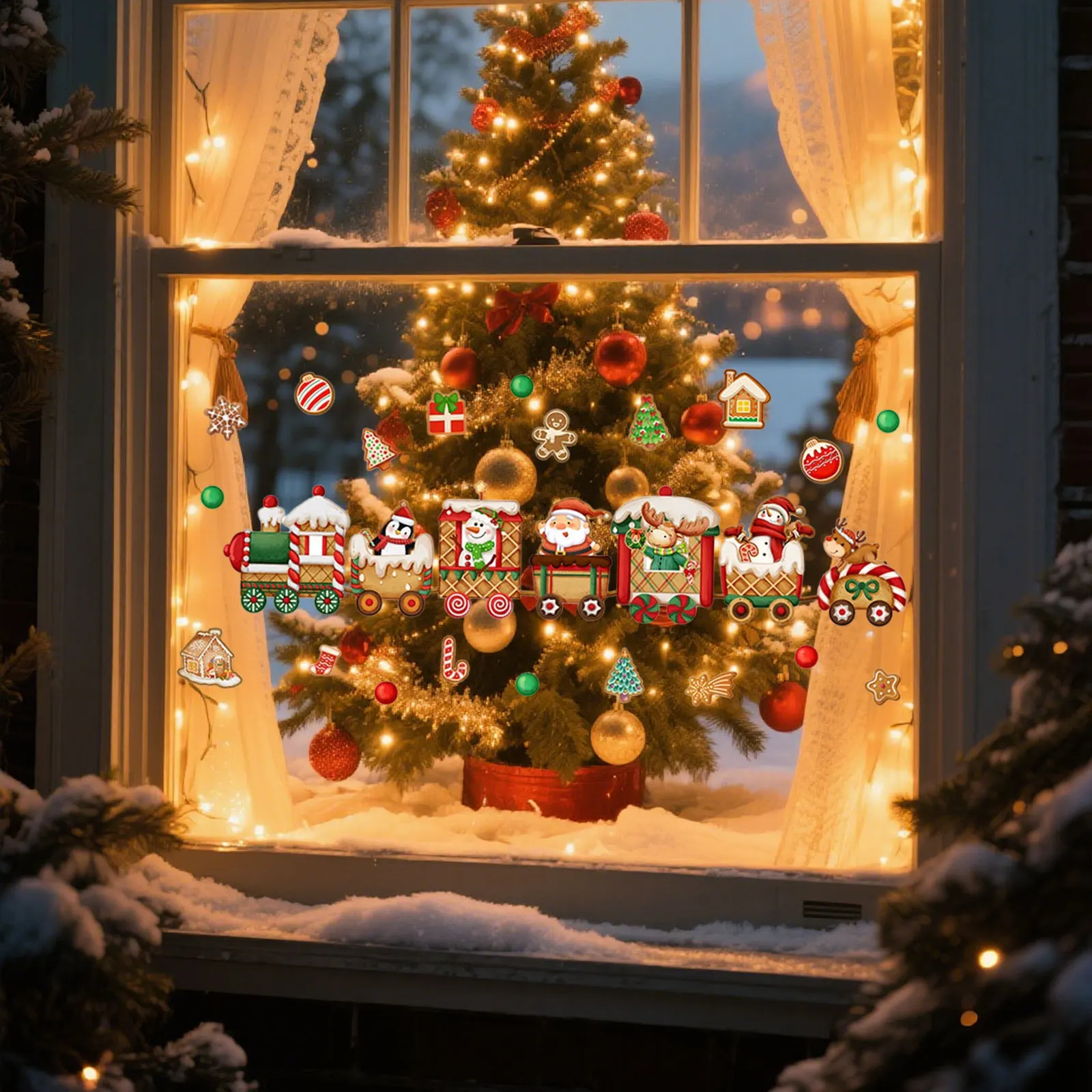 نافذة قطار عيد الميلاد يتمسك PVC عطلة الشتاء للفصول الدراسية مهرجان المنزل الرنة سانتا زينة عيد الميلاد ديكور عيد الميلاد #3