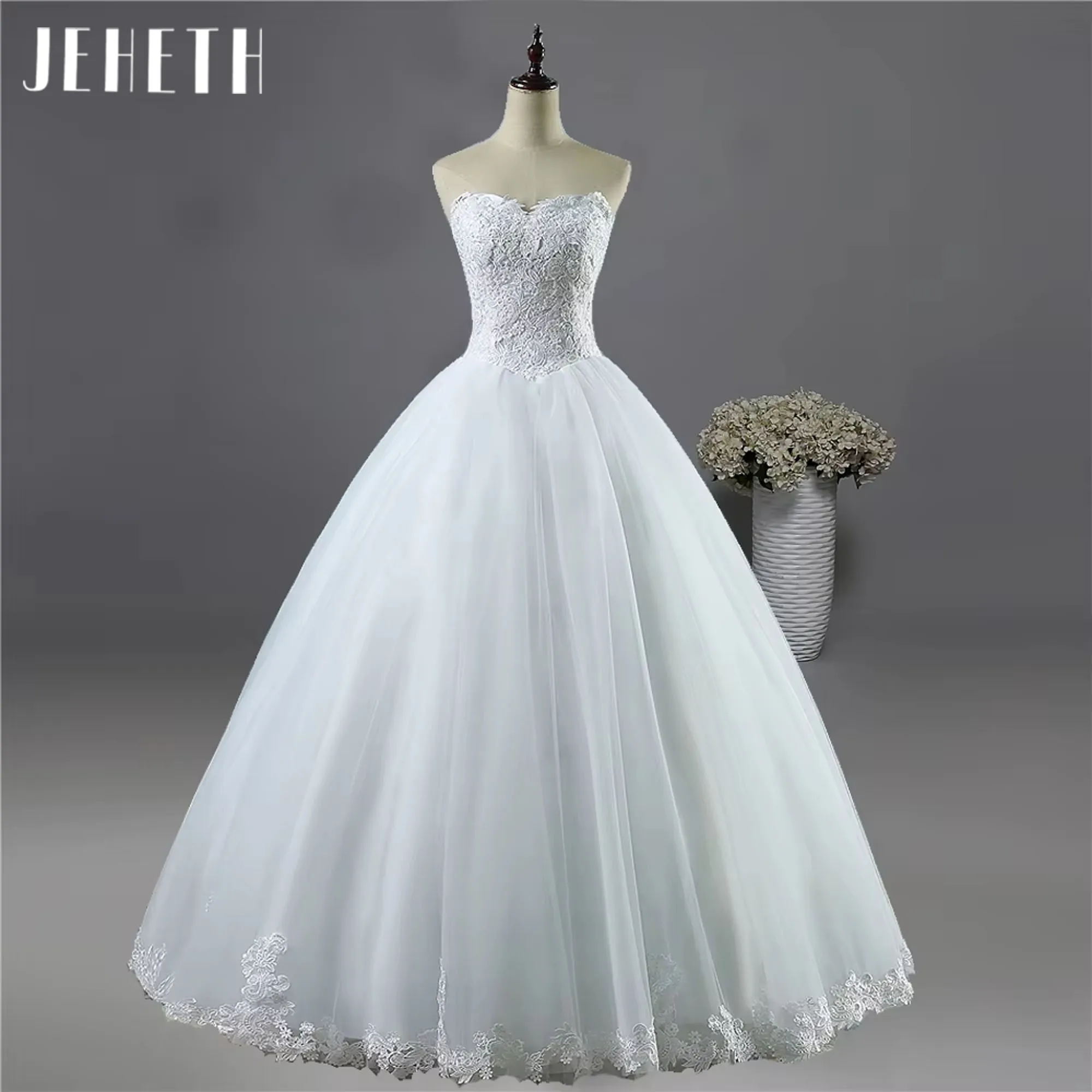 

JEHETH Sexy Sleveless Lace Wedding Dress Elegant A-Line Sweetheart Tulle Appliques Pleat Wedding Bride Gown Customized 2025