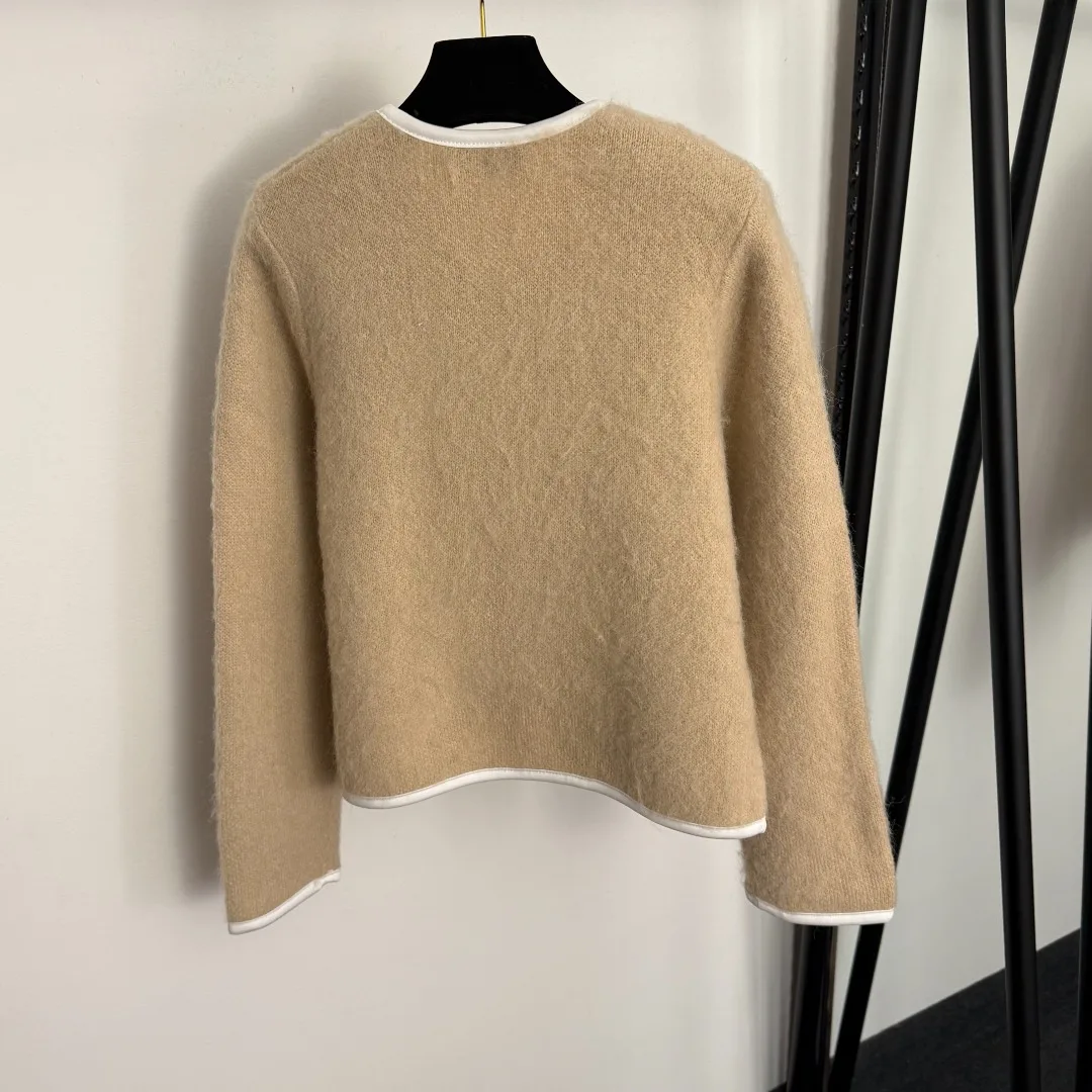 

25 autumn/winter new bow double breasted long sleeved knitted cardigan jacket for women's trendy temperament woolen jacket