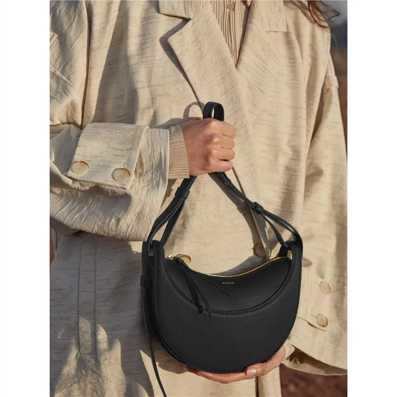 Niche Design Shoulder Crossbody Women Litchi Crescent Bag Leather Underarm Bag Saddle Bag