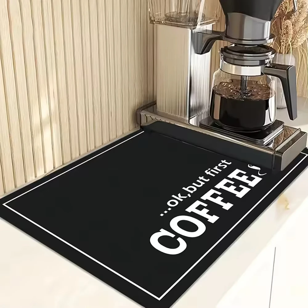 Estera para máquina de café con estampado de letras, estilo minimalista moderno, mostrador de cocina, almohadilla de drenaje de absorción de agua rápida