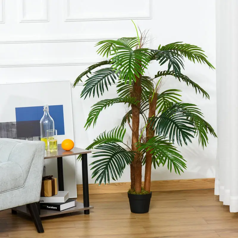 Palmier Artificiel Hauteur 1,2 m Arbre Artificiel Tronc Branches Lichen Feuilles Grand réalisme Pot Inclus