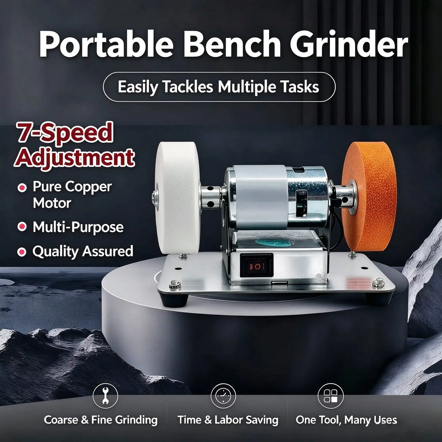 Mini Bench Grinder High Power Output Engine Multifunctional Benchtop Grinder Electric Polishing Machine Stainless Steel Frame