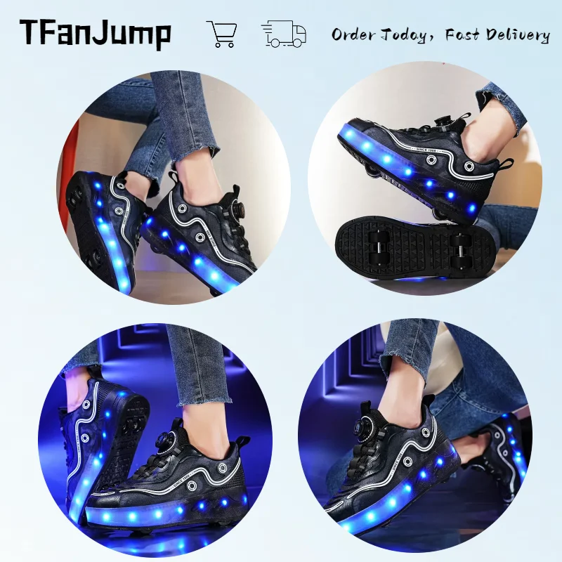 Fashion Adult  Men Adjustable Skates For  Deformable With Lights Roller Skating Shoes Girls Two-Purpose Casual Sports Shoes