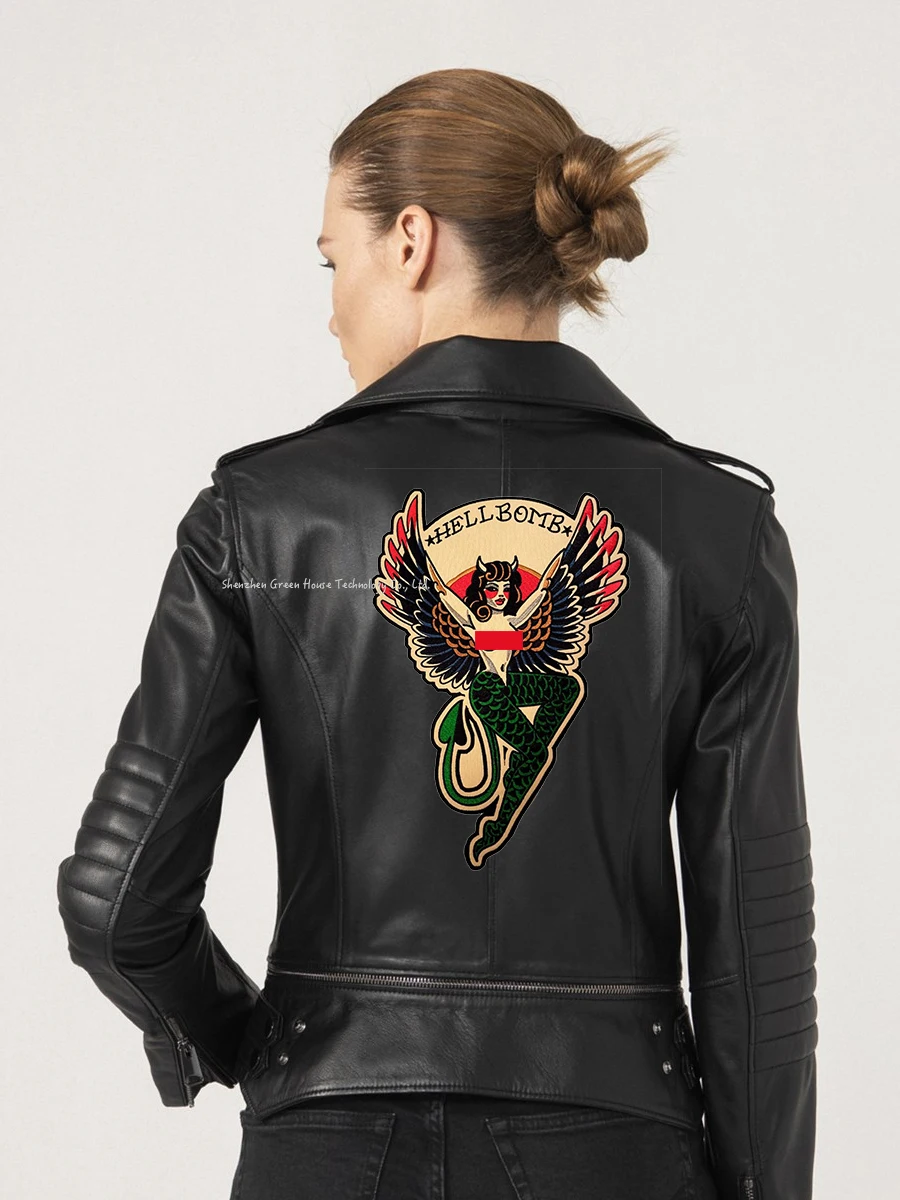 Hell Bomb Embroidery Iron on Patch Appliqued Jacket Sexy Girl MC Patches DIY for Clothing Jackets Accessories Free Shipping