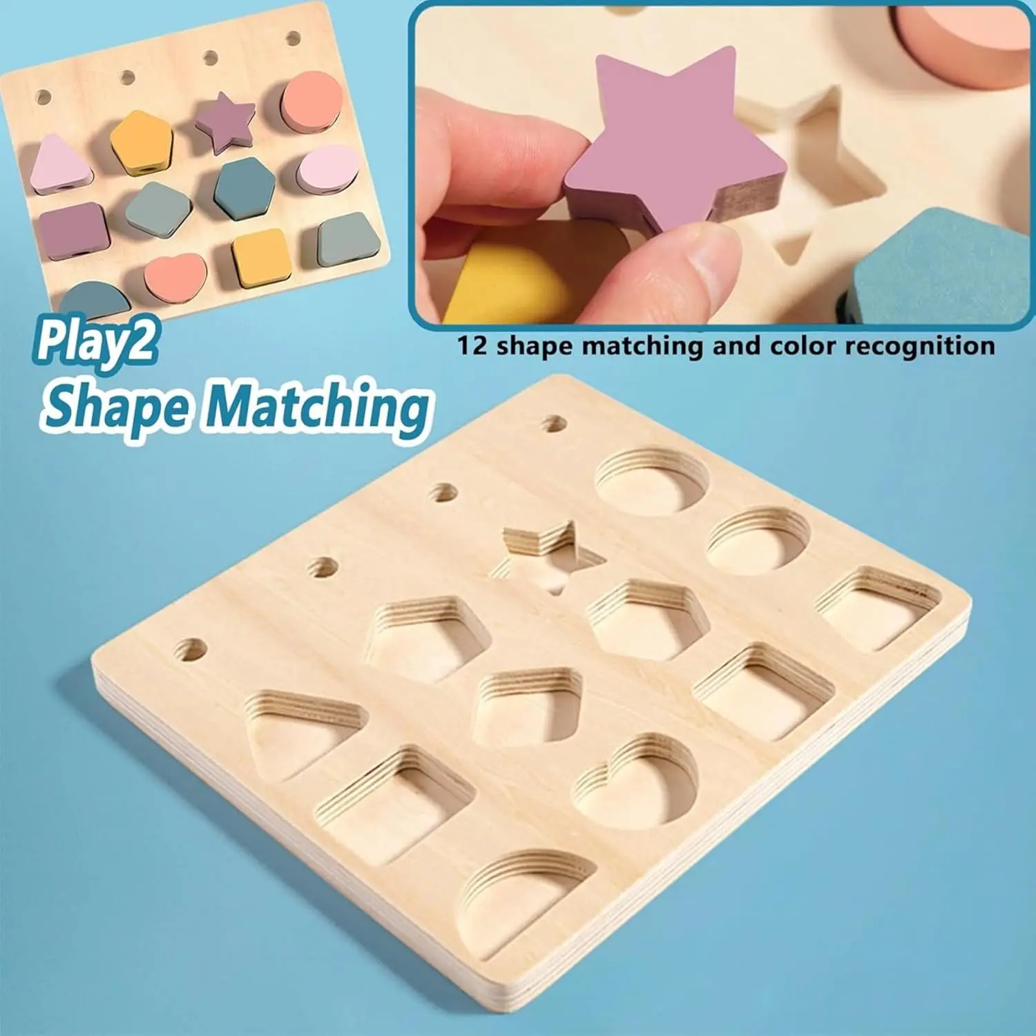 Montessori Wooden Toys Color Shape Matching Puzzle Toy Beaded Threading Rope Game Fine Motor Early Educational Toy Gift for Kids