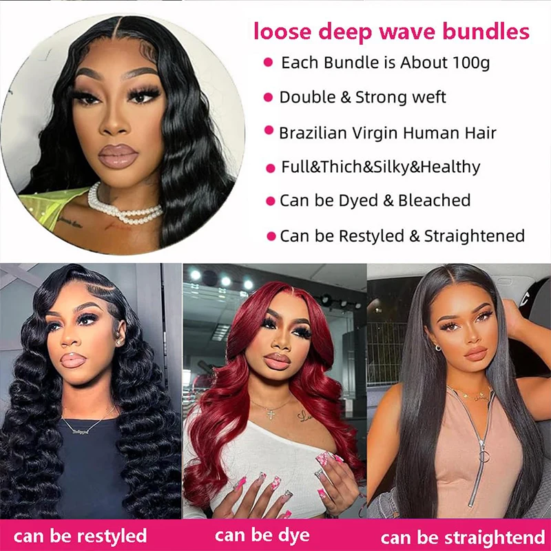 100g/PC Human Hair Bundles Loose Deep Wave Human Hair 1/3/4 Bundles 100% Unprocessed Brazilian Virgin Hair Extensions 12A Grade