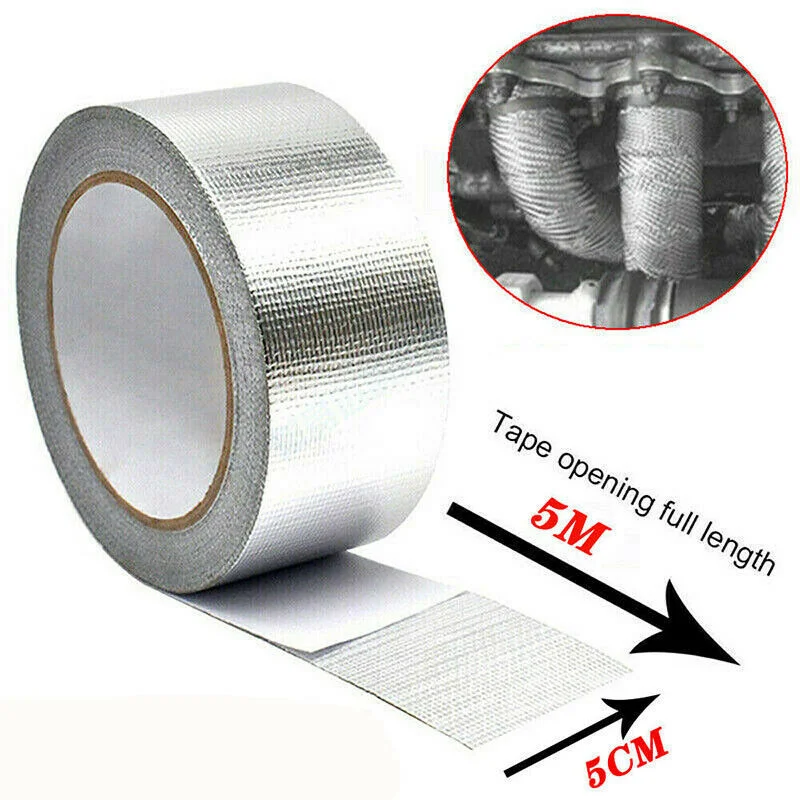 5m Exhaust Heat Tape Manifold Downpipe High Temperature Bandage Tape Silver Adhesive Tape Motorcycle Accessories