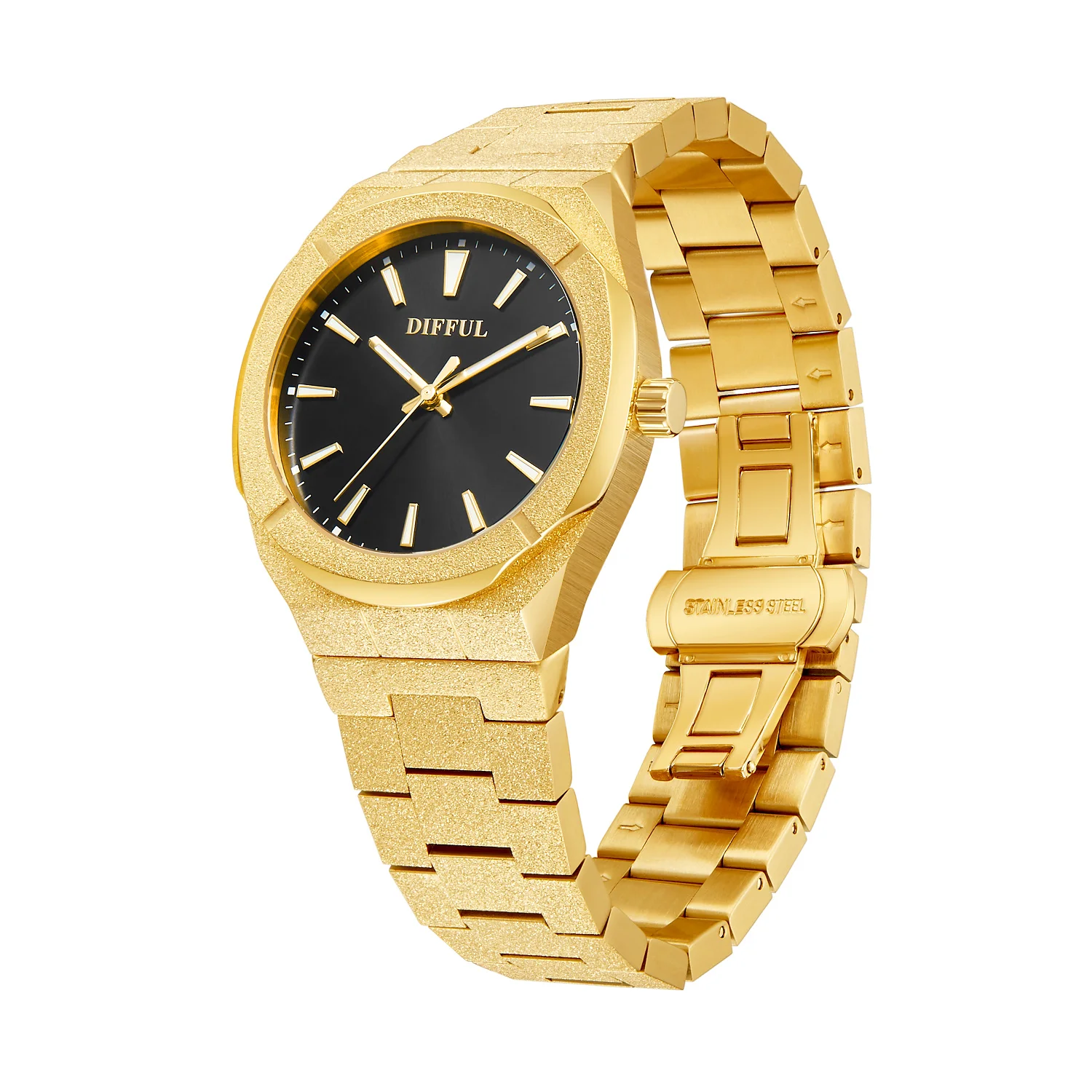 DIFFUL Aço Inoxidável 5ATM À Prova D 'Água Estrela Poeira Mostrador Luminoso Mãos Homens Relógio Esmerilhado