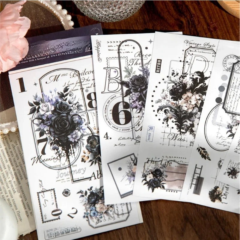 Journal GO 6pcs Flower Shadow Naklejka dekoracyjna Fresh Plant Flowers Collage Scrapbooking Label Diy Diary Journal Planner Label — zdjęcie 2