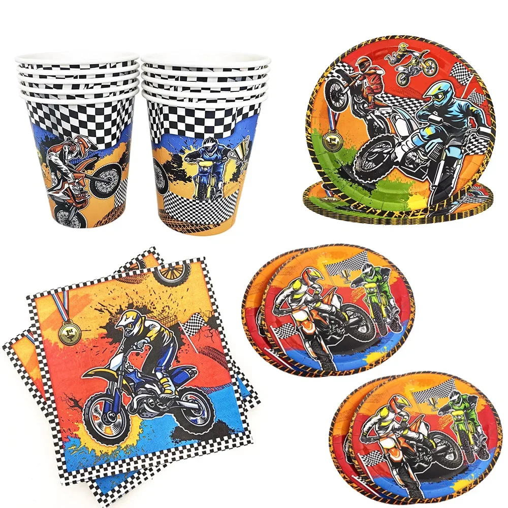 AliExpress Dirt Bike Disposable Tableware Plates Cups Napkins Motorbike Party Supplies Boy Motocross Birthday