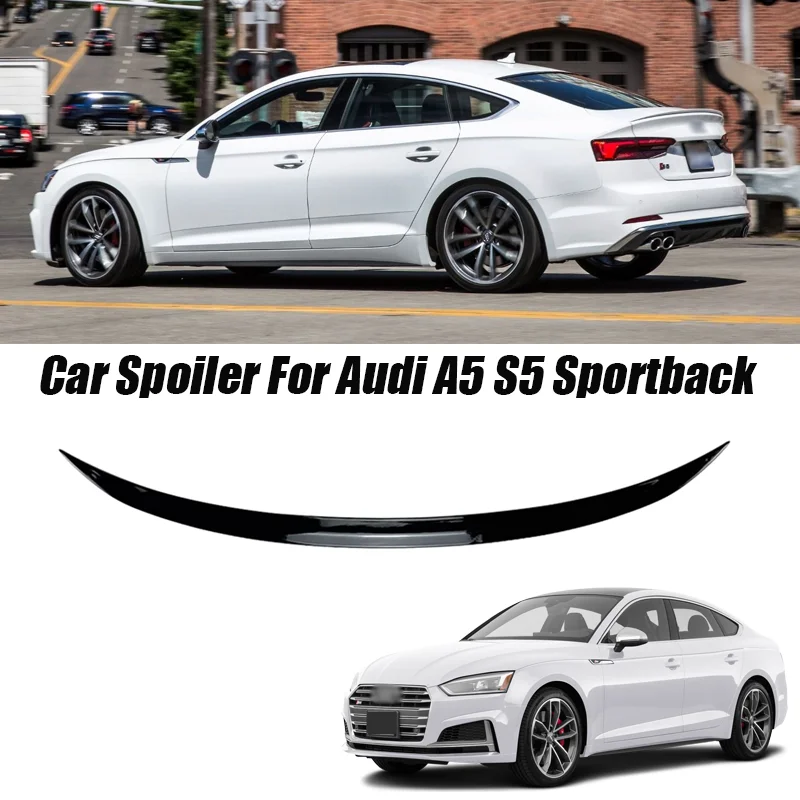 Image of Für Audi Zubehör A5 S5 RS5 4-Türer Sportback Auto Heckdach Kofferraum Spoiler Flügel Lippe Hochglanz Schwarz Gummi