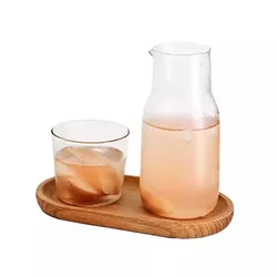 Water Carafe with Tumbler Glass Cup Cold Hot Water Bottle Teacup Juice Pot Sets Bedside Pitcher Temperature Resistance Bottle