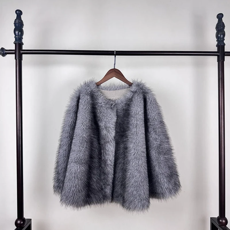 المرأة معطف الفرو الراقية الفاخرة تقليد الثعلب الفراء للنساء الملابس الثعلب الفراء معاطف السترة للنساء سترة الفراء في الترويج #4