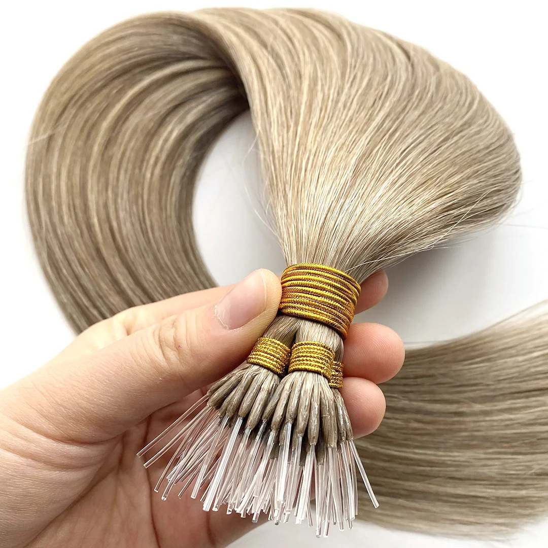 Plastic Nano-Ring Human Hair Extensions Remy European Human Hair Extensions, Cuticle-Aligned Hair, Natural Trimming Of Hair Ends