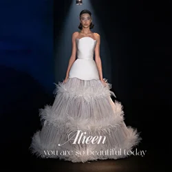 White Feather Ruffle Tulle customized Dress Dresses Ball Gowns Evening Woman Elegant Formal Luxurious Women's Prom Weddings