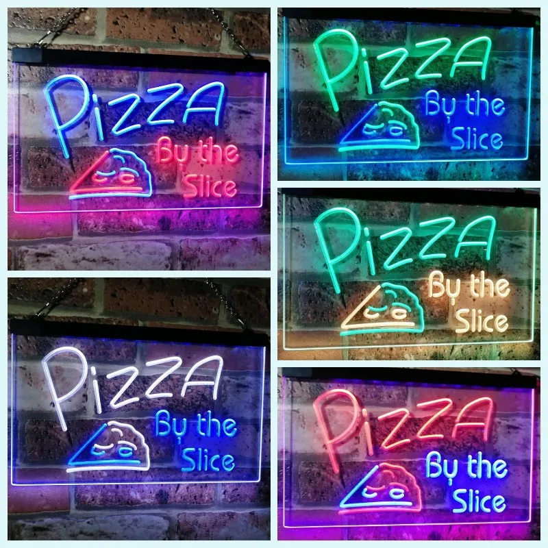 Pizza by The Slice Custom Dual Color LED Neon Signs for Personalized Gift Wall Luminous Lamp Shop Light Game Room Wall Decor