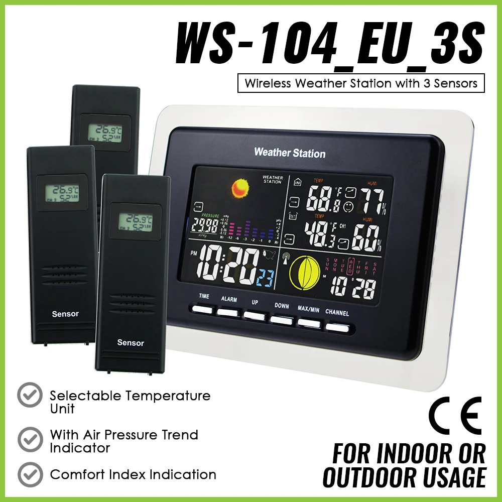 Stazione meteorologica Wireless per l\'umidità della temperatura digitale con sensore remoto 3 dcf RCC misuratore per interni ed esterni